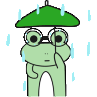 a frog with glasses and an umbrella in the rain