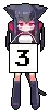 a pixel art of a girl holding a sign that says `` i love you '' .