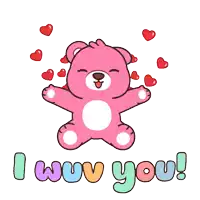 a pink teddy bear is surrounded by red hearts and the words " i wow you "