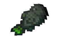 a pixel art drawing of a fish with a green tail on a white background