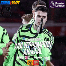 a poster for a premier league match between wolverhampton and arsenal on april 21