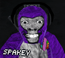 a purple gorilla wearing headphones and a sticker that says ' sphakep ' on it