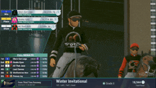 a video game screen shows a jockey riding a horse and the words winter invitational at the top