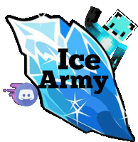 a blue ice army logo with a discord icon in the background