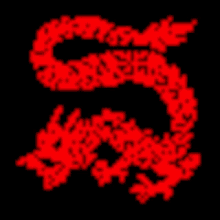 a red letter s on a black background that looks like a dragon