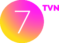 a pink and yellow circle with the number 7 and tvn written on it