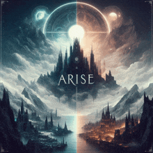 a picture of a castle with the word arise on the bottom