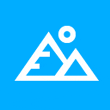 a blue background with a white triangle and a circle