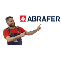 a man in an apron pointing at the abrafer logo