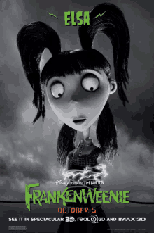 a poster for disney 's frankenweenie showing elsa