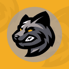 a cartoon drawing of a wolf 's head with a yellow background