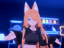 a 3d model of a girl with fox ears wearing a black hoodie that says " best "