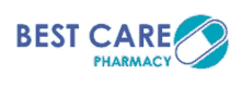 a logo for best care pharmacy with a capsule in the center