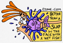 a cartoon of a person holding a wet fish with the website ezone.com at the top