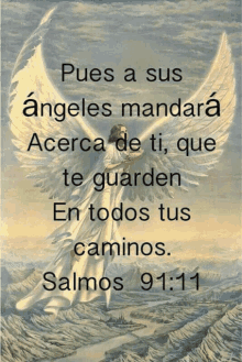 a picture of an angel with the words " pues a sus angeles mandara "