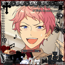 a picture of a boy with pink hair and the words " it 's not a royal thing to listen to music quietly " on the bottom