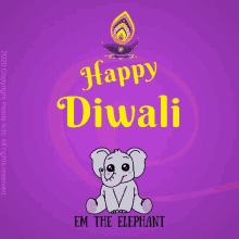 a happy diwali greeting card with an elephant and a lamp