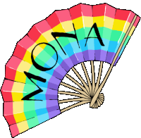 a rainbow fan with mona written on it