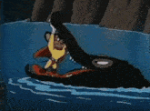 a cartoon of a man holding a sword in front of a crocodile 's mouth
