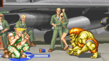 a pixel art of a video game scene with fighters and a can of pepsi on the ground