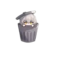 a little girl is sticking her head out of a garbage can