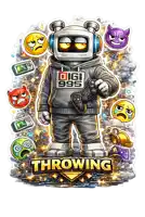 a cartoon of a robot holding a video game controller with throwing written on the bottom right