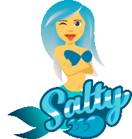 a cartoon illustration of a mermaid with the word salty below her