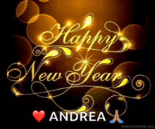 a happy new year card with the name andrea