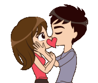 a cartoon of a man and woman kissing with a heart in their mouths