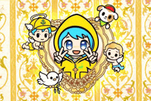 a cartoon of a girl in a yellow hoodie surrounded by angels .