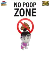 a poster that says no poop zone with a girl