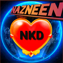 a logo for nazneen nkd with a red heart