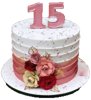 a cake with flowers and the number 15 on it