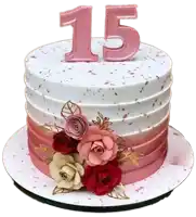 a cake with flowers and the number 15 on it