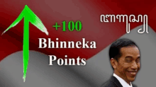 a man with a green arrow pointing up with the words bhinneka points below him