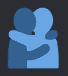 two people are hugging each other on a dark background .