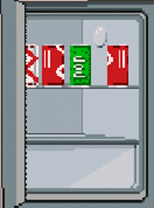 a pixel art illustration of a fridge filled with sodas