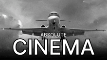 a black and white photo of an airplane with the word cinema below it