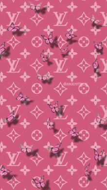 a louis vuitton pattern with pink butterflies on a pink background