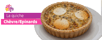 a quiche is on a white plate with the words la quiche chevre epinards above it