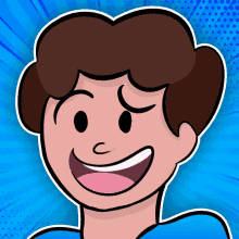 a cartoon drawing of a boy with a blue shirt