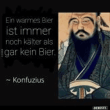 a man with a beard is holding a book and a quote from konfuzius .