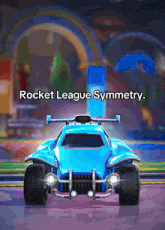 a blue rocket league car with the words rocket league symmetry on the bottom