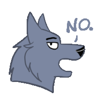 a drawing of a wolf with the word no on the bottom