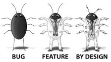 a black and white drawing of a bug , a feature by design and a bug in a suit .