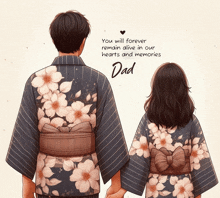 a drawing of a man and a girl holding hands with the words " you will forever remain alive in our hearts "