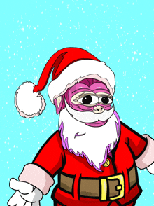 a cartoon drawing of santa claus with a purple beard