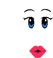 a cartoon face with blue eyes and red lips on a white background