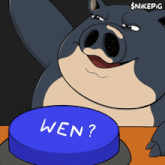 a cartoon of a pig pressing a button that says wen on it