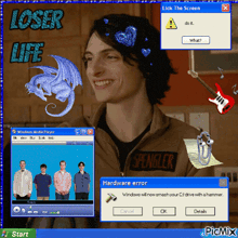 a picture of a man with a dragon and the words loser life